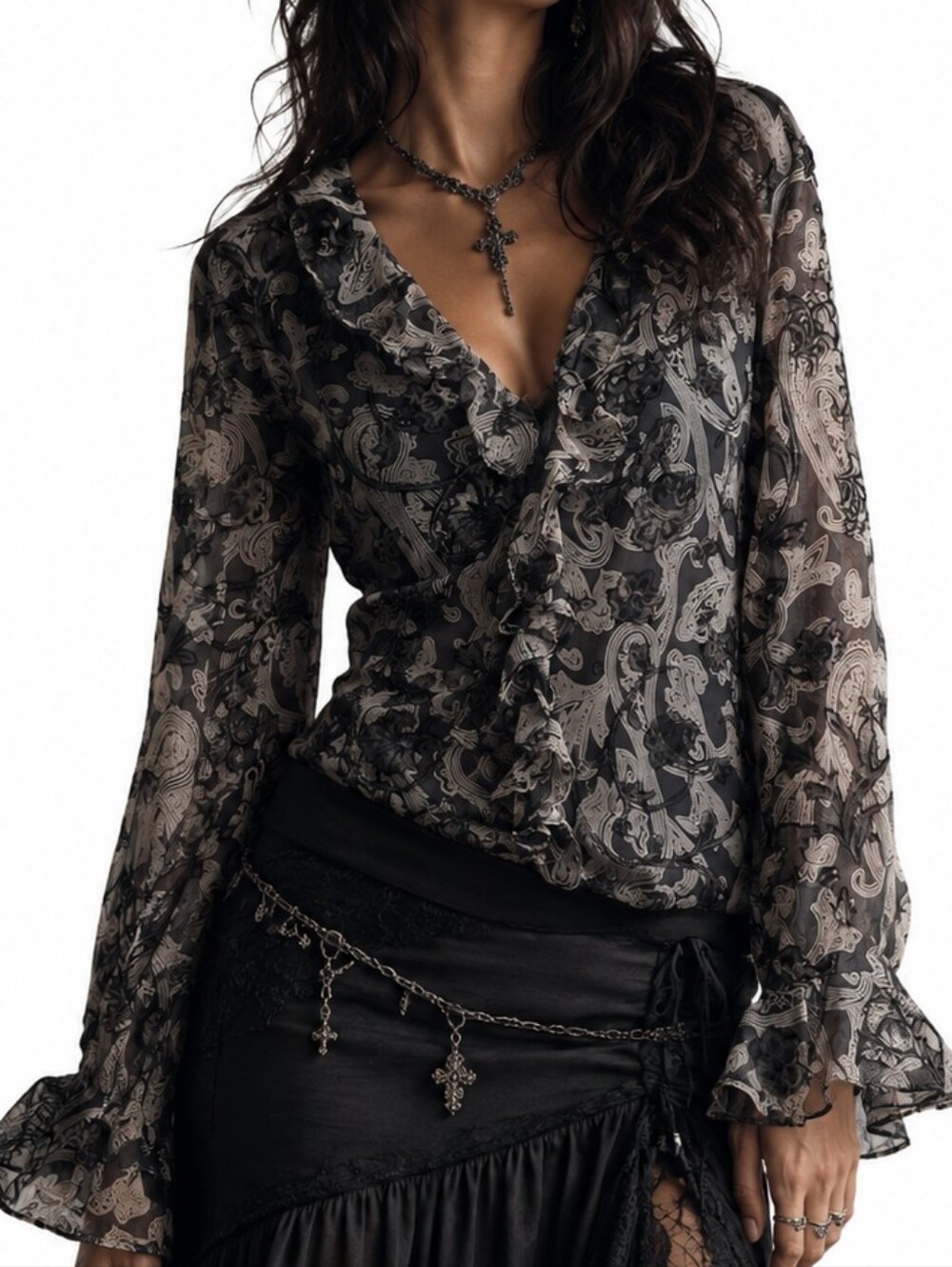 Laura Ashley M Burnout Velvet Dark Romantic Whimsigoth Victorian Edwardian